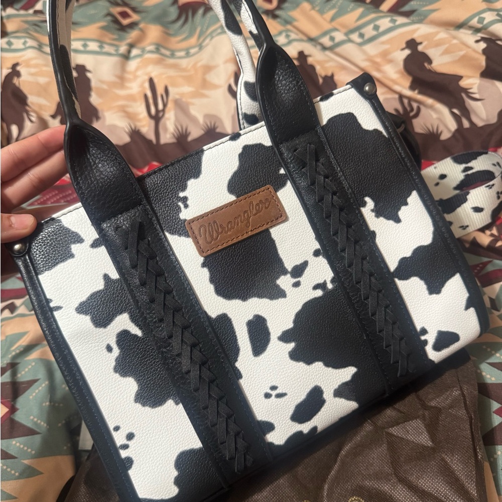 Wrangler Cow Print Tote in Black and White